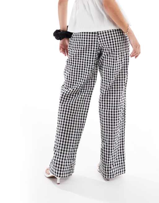 Pieces high waist wide leg pants in black gingham print, 3 of 5