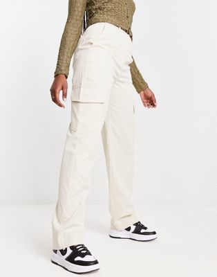 Pieces high waisted cargo trousers in cream