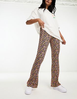 Pieces high waisted flare trousers in multi ditsy