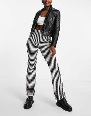 Pieces high waisted flared pants in black & white stripe-Multi