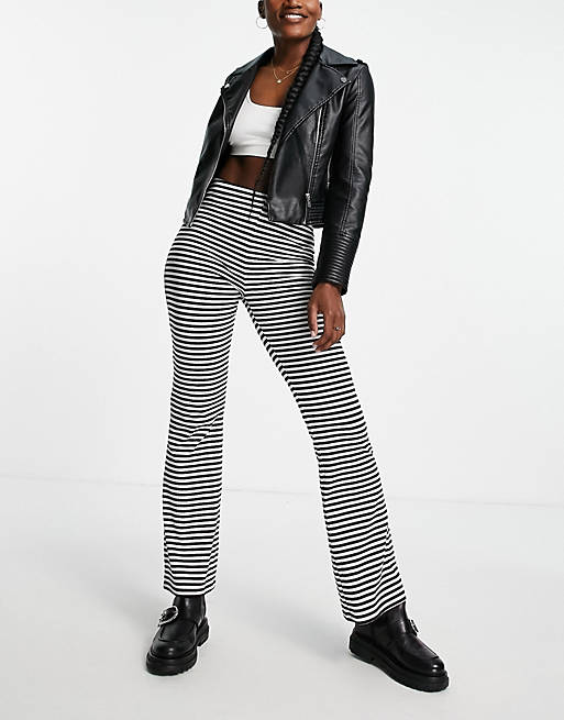 Pieces high waisted flared pants in black & white stripe