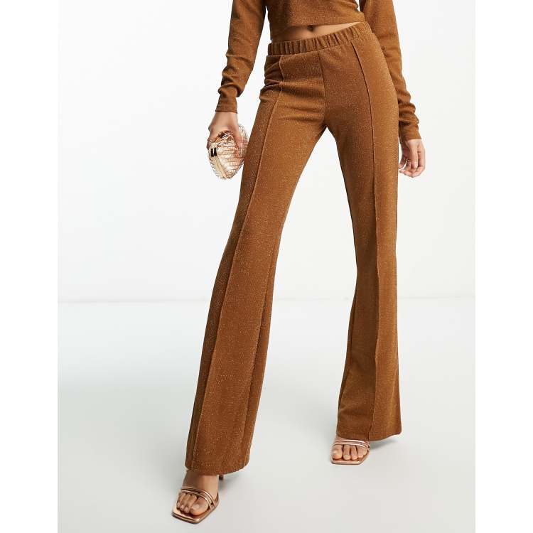 High-waist, flared trousers - Rust Brown