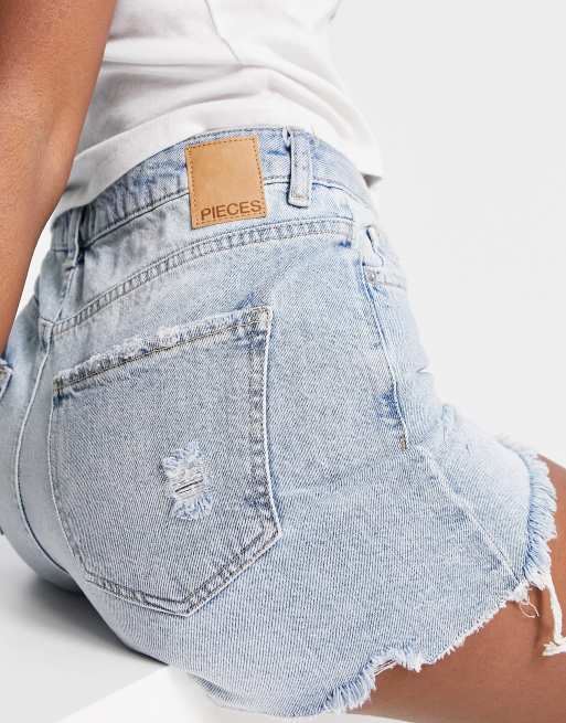 Weekday Fire low rise denim shorts in spring blue