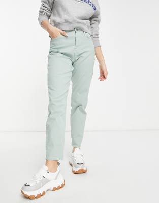 Pieces Kesia High Rise Mom Jeans In Pale Green