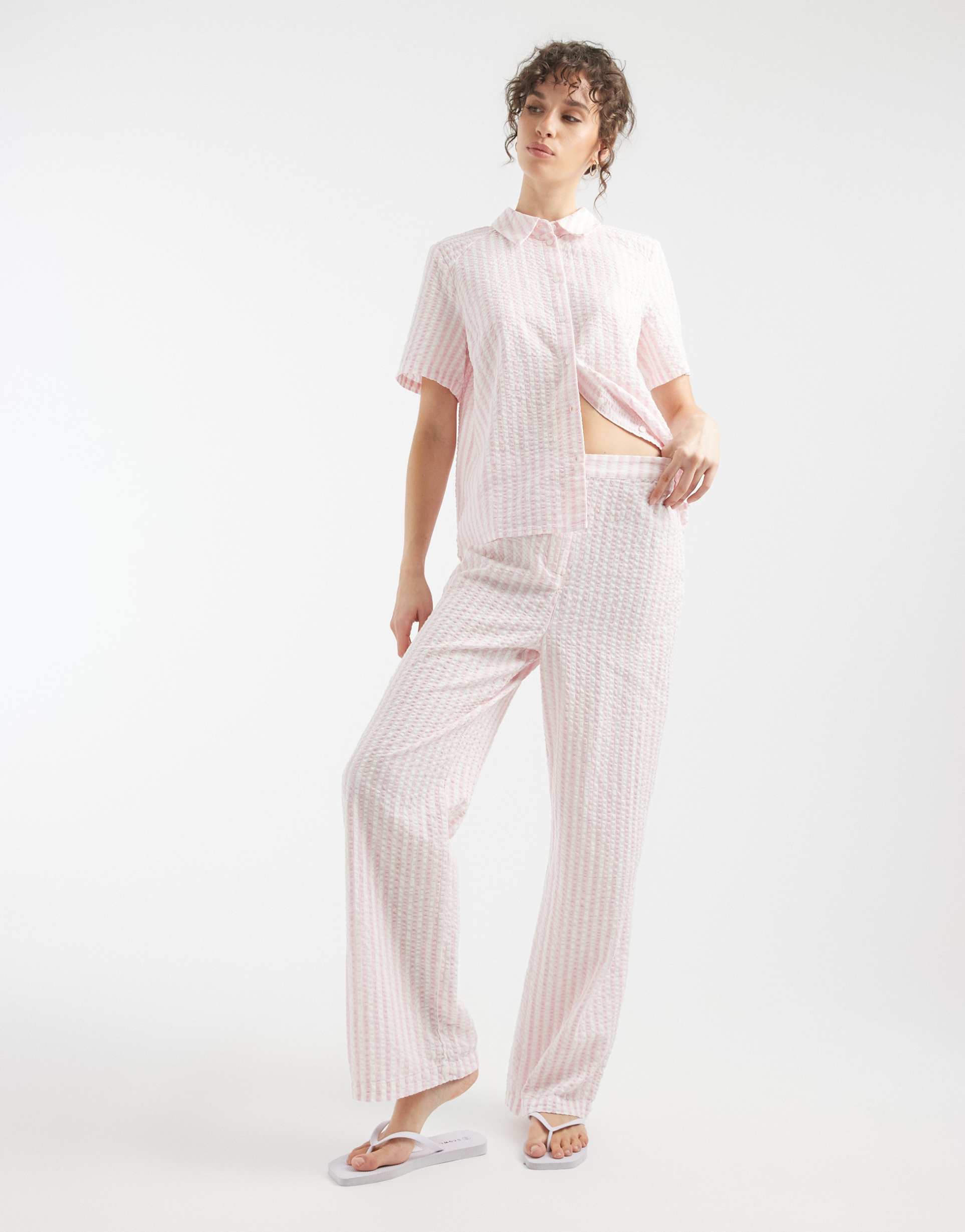 pieces high waisted pants in roseate pink & white - part of a set