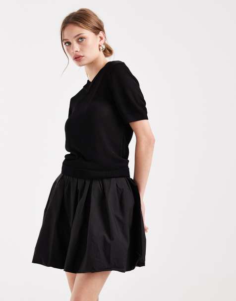 Pieces high waisted puffball mini skirt in black - view 1