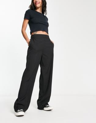 Pieces High Waisted Straight Leg Pants In Black