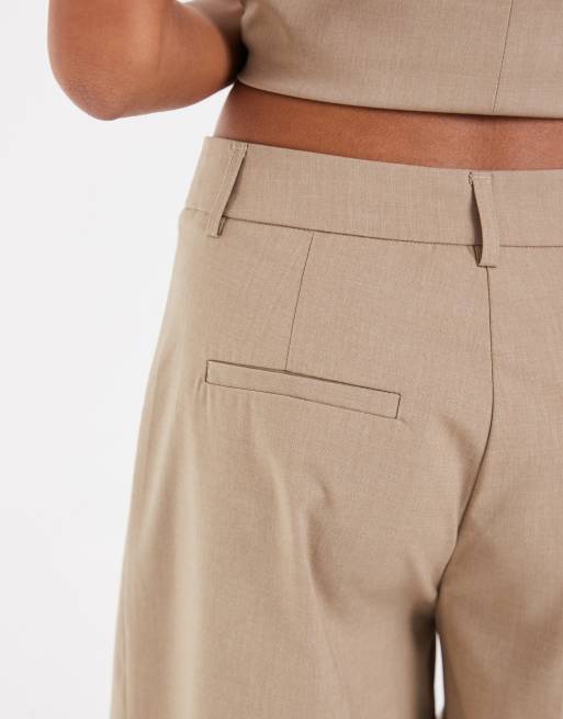 Pieces high waisted tailored shorts co-ord in beige, 5 of 5