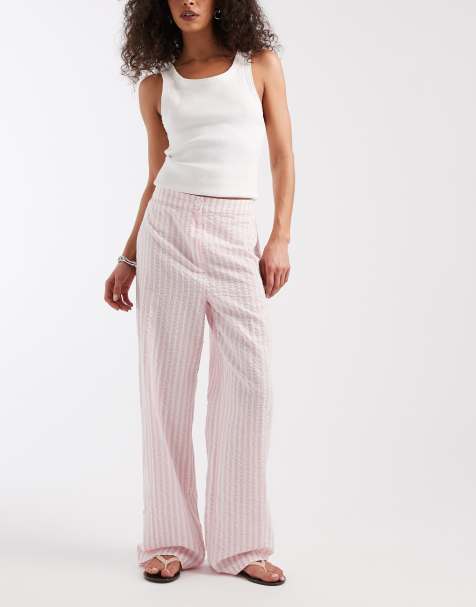 Pieces high waisted trousers in roseate pink & white - view 1