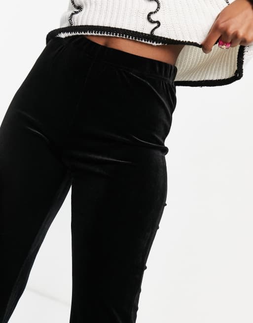 Pieces high waisted velvet flared trousers in black ASOS