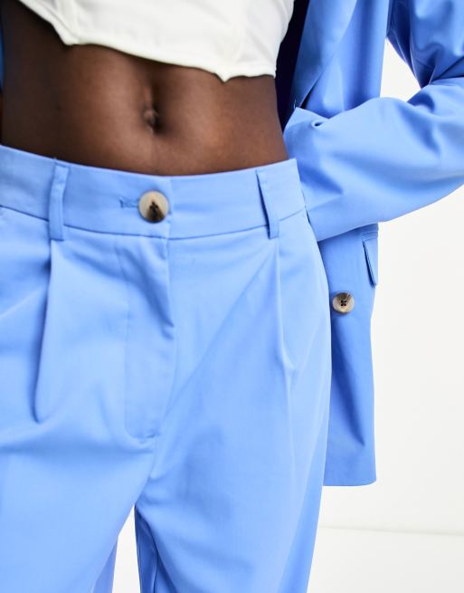 Pieces high waisted wide leg tailored trousers co-ord in blue