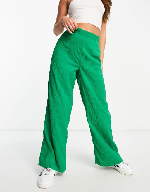 Pieces high waisted wide leg pants in bright green