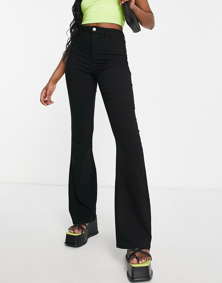 Pieces Highskin high rise ultra flared jeans in black