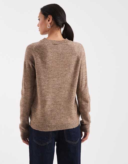 Pieces - Højhalset striktrøje i meleret brun, 4 af 4