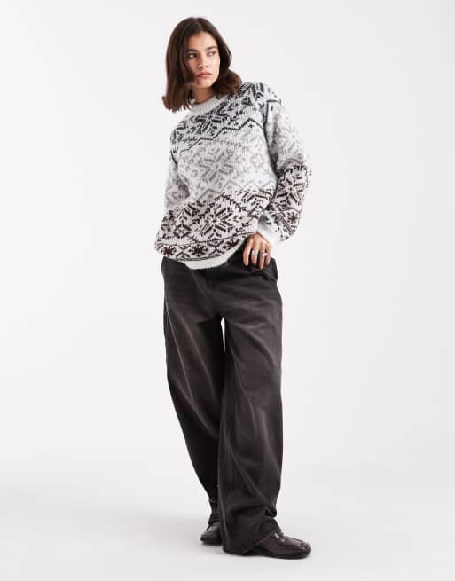 Pieces – Hochgeschlossener Strickpullover in Neutral mit Norwegermuster, 4 von 4