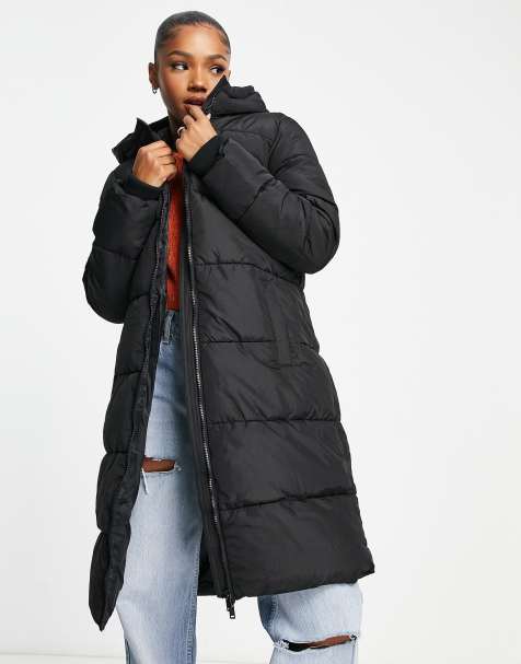 Black long puffa coat 2024 womens