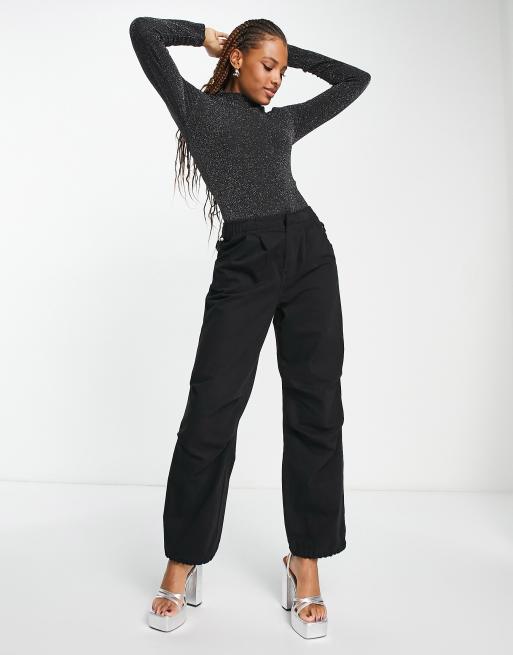 Pieces - Hooggesloten body met open achterkant en glitter in zwart , 3 van 4