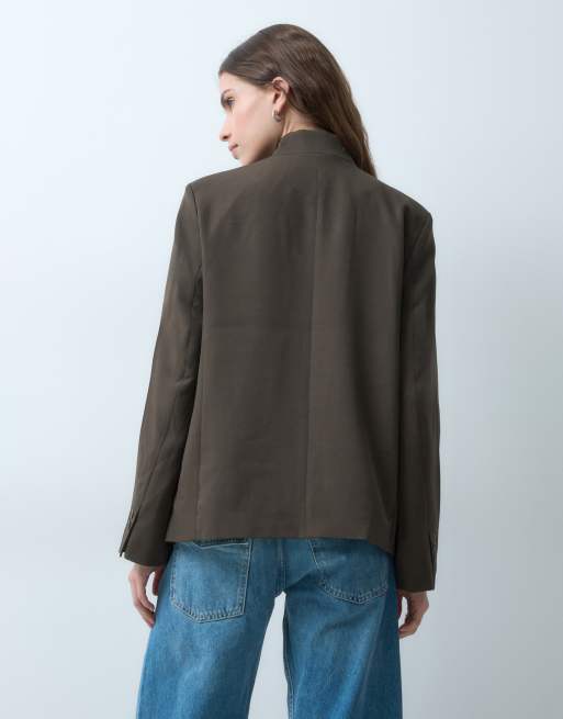 Pieces hoogsluitende blazer met getailleerde snit in donkerbruin, 4 van 5