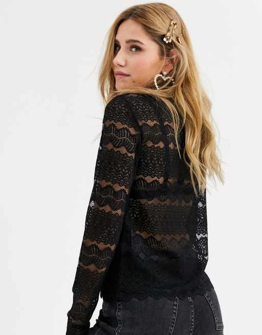 afwijzing Sprong vacuüm Pieces - Hoogsluitende oversized kanten top in zwart | ASOS