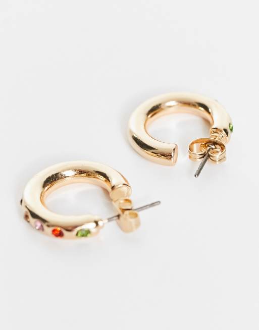 Pieces hoop earrings in gold with multi rhinestone | ASOS