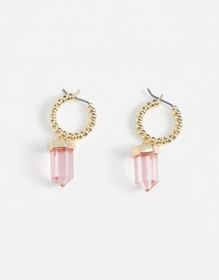 Pieces hoop earrings with clear quartz stone pendant in gold