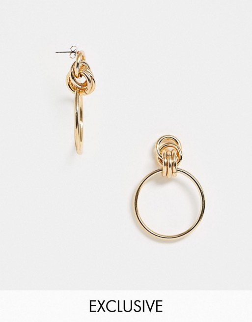 Pieces hoop earrings with knot detail in gold