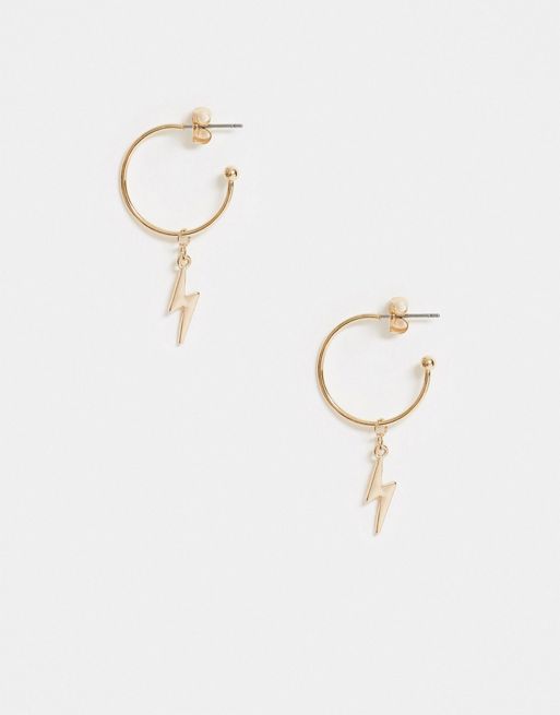 Pieces hoop earrings with lightening bolt charms in gold