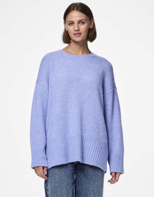 Pieces – Hortensiablå, stickad pullover