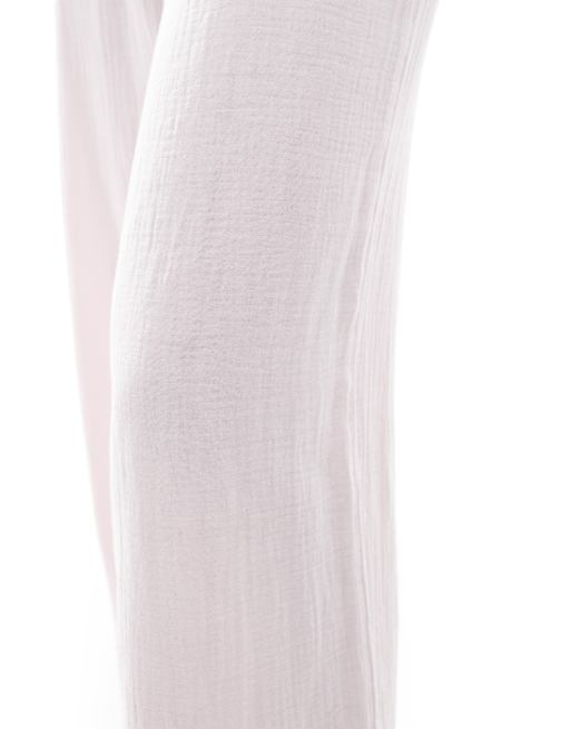 Pieces – Hose aus Baumwolle in Hellrosa mit weitem Bein und Knitterstruktur, Kombiteil, 3 von 5