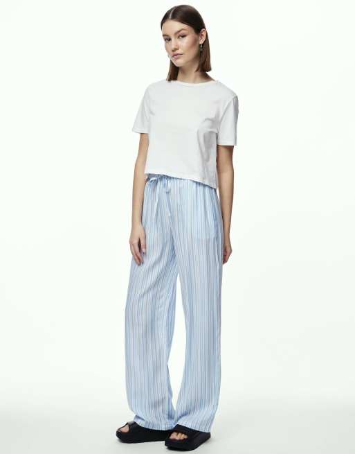 Pieces – Hose in Glockenblumenblau mit hohem Bund