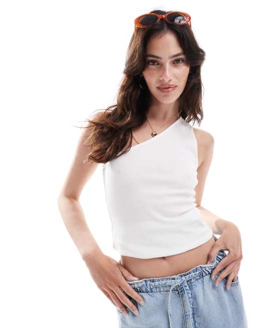 Pieces - Hvid oneshoulder-top