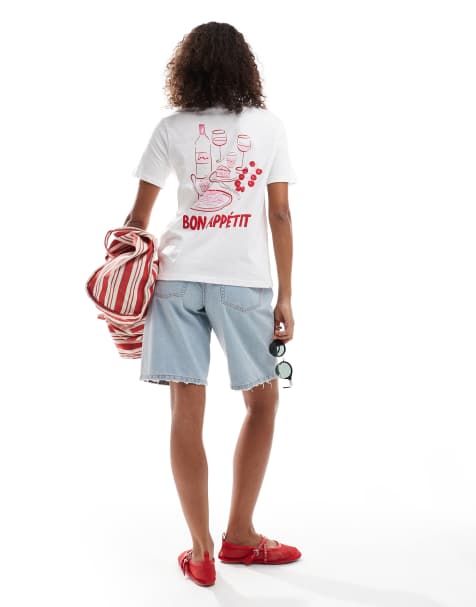 Pieces - Hvid oversized T-shirt med cocktail-grafik - view 1