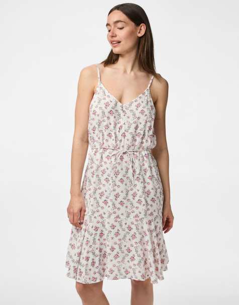 Pieces - Hvid slip-kjole med blomstermønster - view 1
