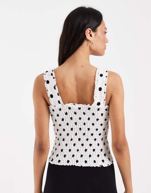 Pieces - Hvid smock-top med brede stropper og sorte polkaprikker, 4 af 4