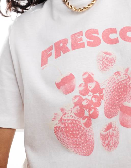 Pieces - Hvid T-shirt med "fresco"-print på brystet, 2 af 4