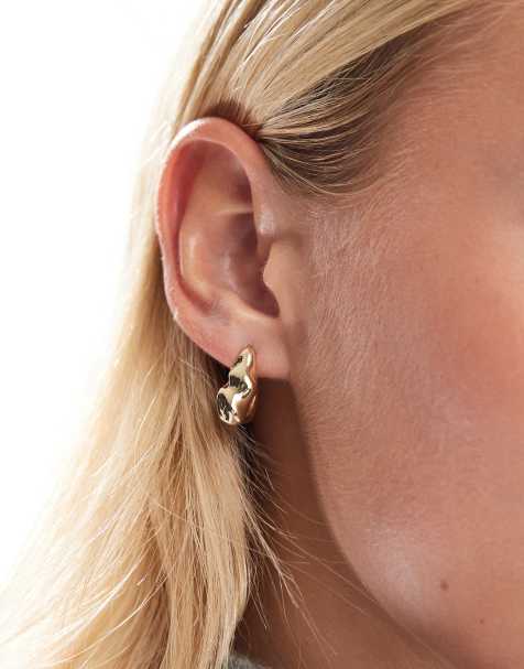 Pieces irregular molten hoop earrings in gold tone - view 1