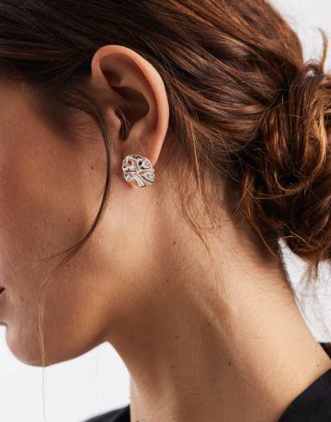 Pieces irregular molten stud earrings in silver tone - view 1
