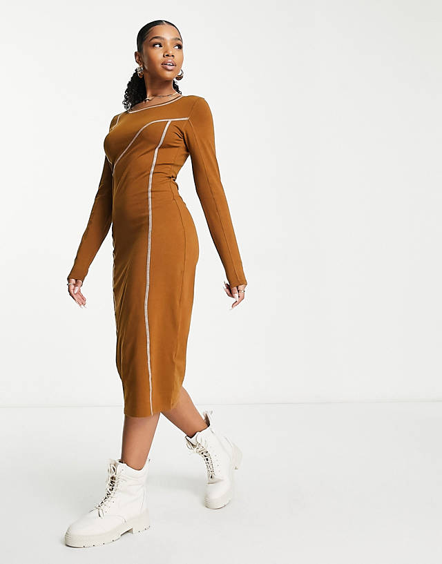 Pieces - izzy maxi dress with seam detail in brown