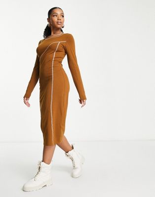 Pieces izzy maxi dress with seam detail in brown - ASOS Price Checker
