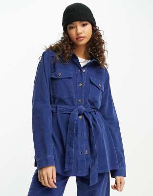 Pieces - Jack van corduroy met ceintuur in koningsblauw, deel van co-ord set