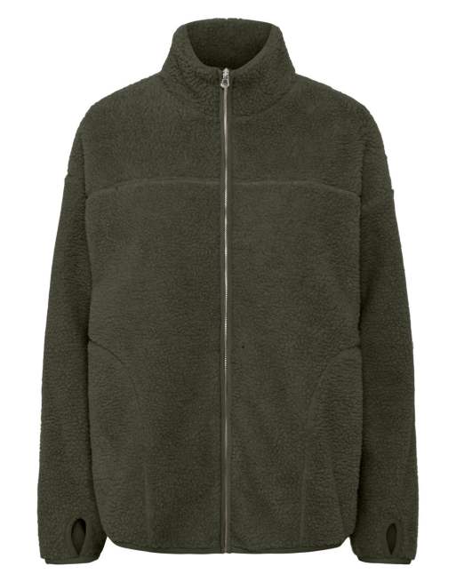 Pieces – Jacke aus Teddyfell in Tannengrün, 7 von 7