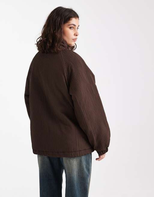 Pieces – Jacke in Schokobraun mit Stehkragen und Plissee-Effekt, 3 von 4