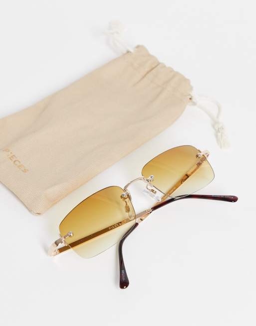 Pieces - Jaren '90 zonnebril met vierkante, getinte glazen in beige, 4 van 4