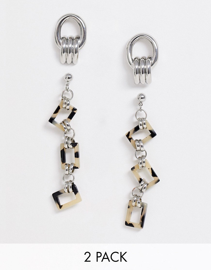 Pieces Jasmine 2 pack gold earrings-Silver