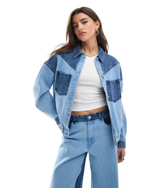Pieces – Jasnoniebieska kurtka jeansowa oversize w stylu kowbojskim, część zestawu - view 1