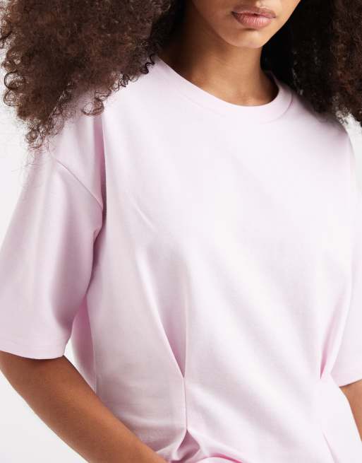 Pieces – Jasnoróżowy T-shirt z marszczoną talią, 4 z 4