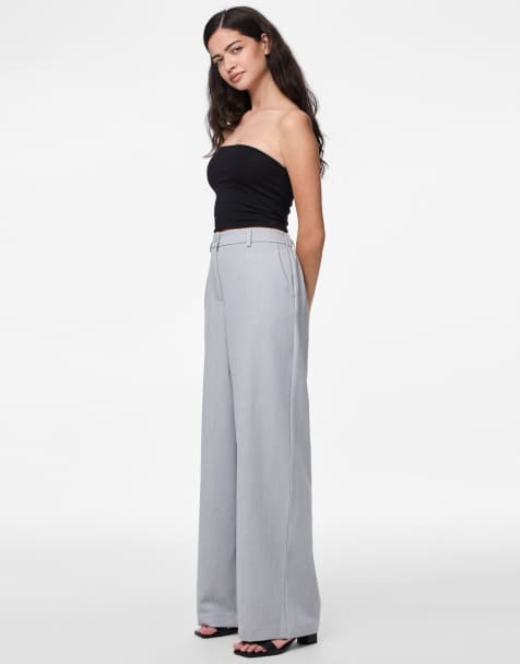 Pieces Wide-leg trousers in light grey melange