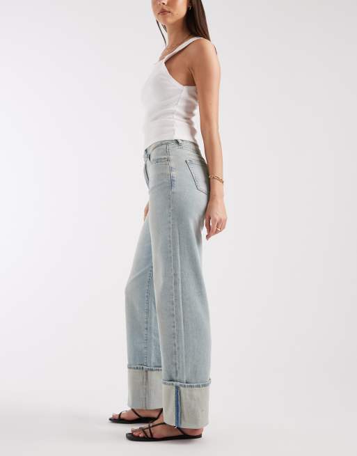 Pieces - Jean ample à revers - Bleu clair délavé, 3 de 5