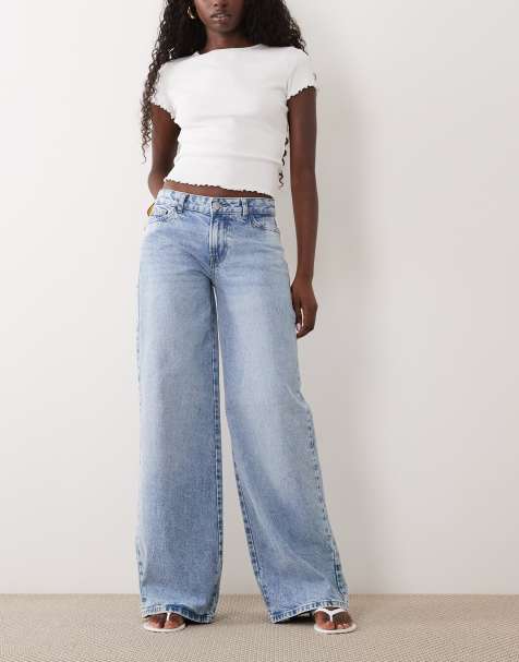 Pieces jean large à jambes larges en denim bleu clair - view 1