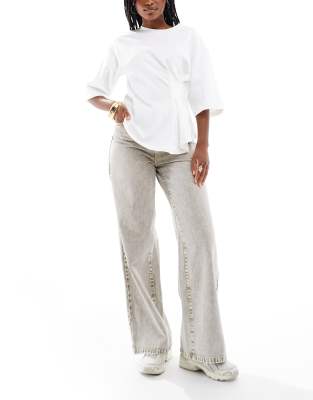 Pieces - Jean large - Beige délavé-Neutre